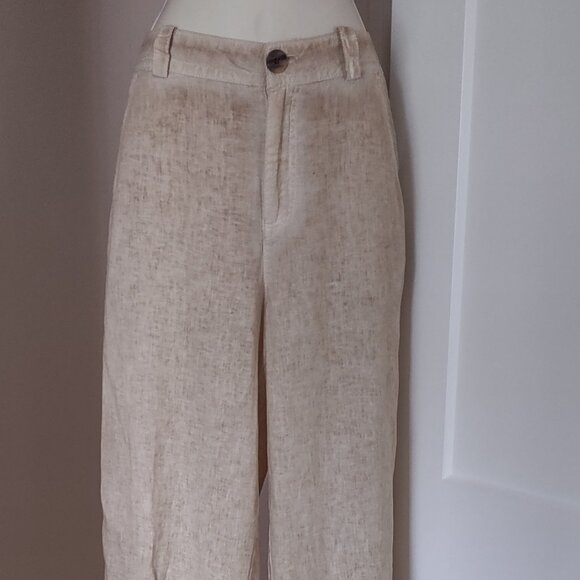 ZARA NWT Full Length Beige Bronze Linen Blend Trousers Size MEDIUM - Picture 2 of 11